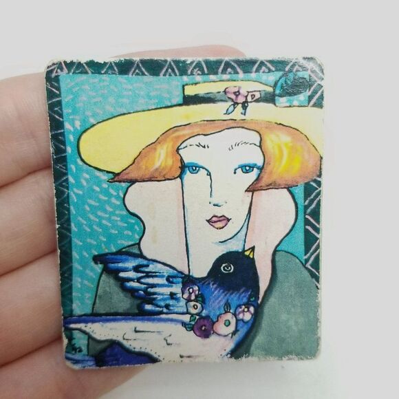 Vintage Woman in a Hat with a Blue Bird Brooch, Artsy Portait, Lightweight - Picture 5 of 6